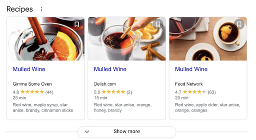 Recipes SERP Feature