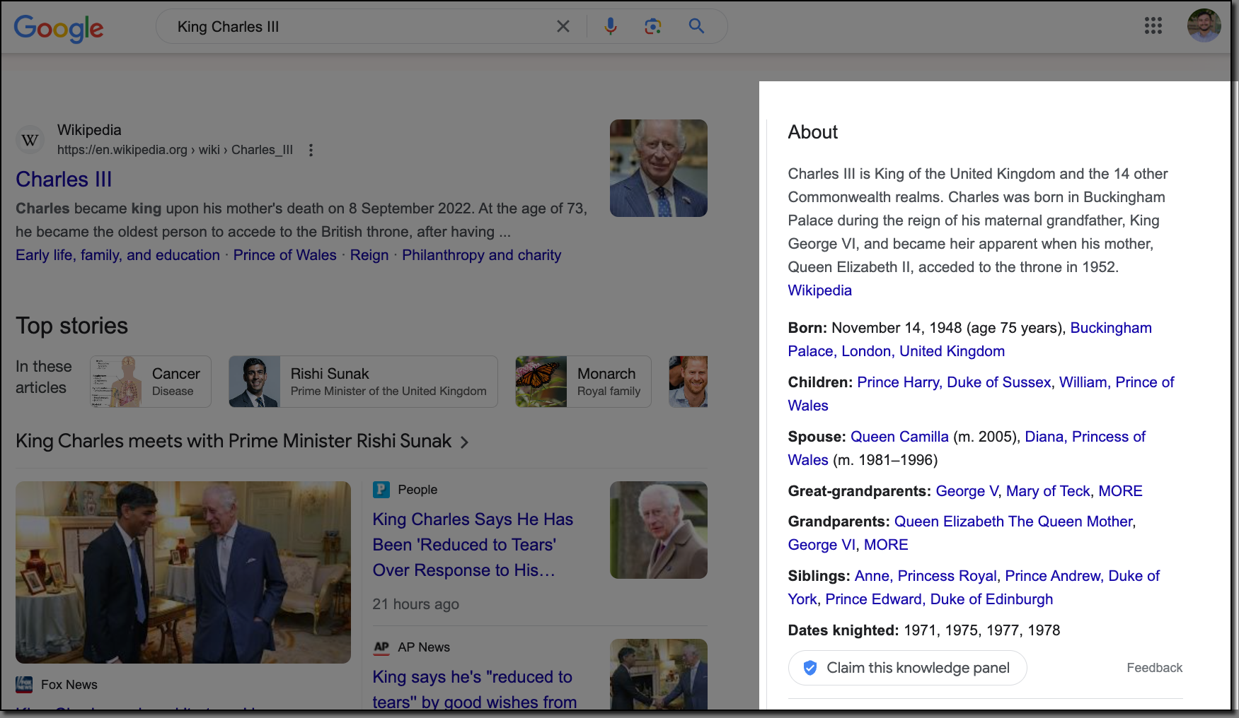 knowledge panel on google