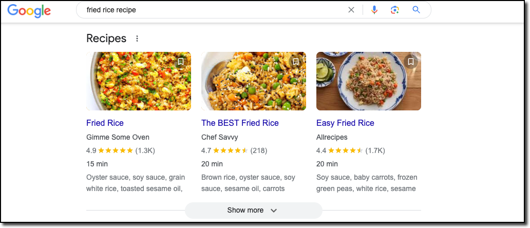Recipes SERP Feature