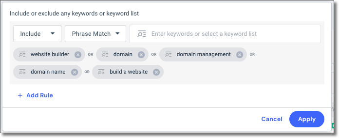 Include/Exclude Keywords and Keyword Lists