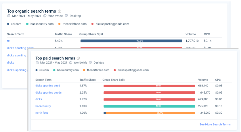 Top organic and paid search terms