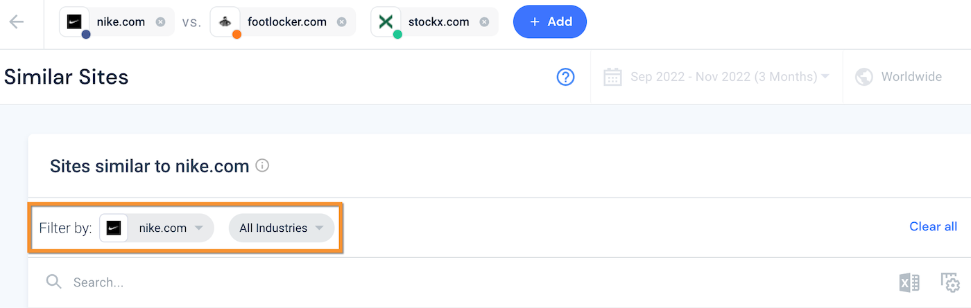 Find Similar Sites tool