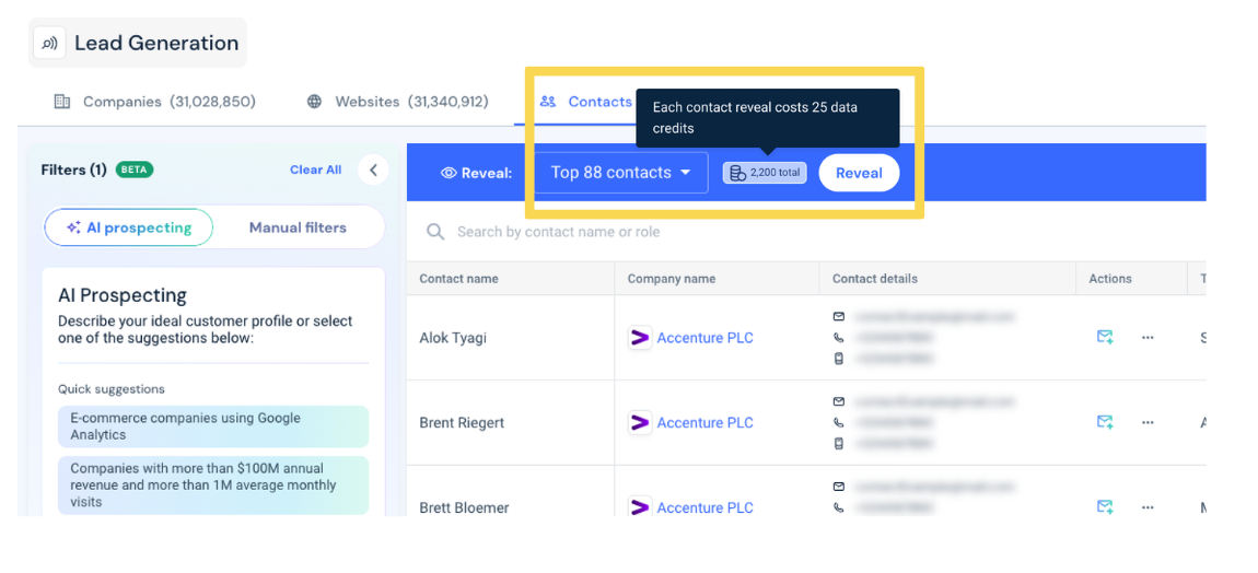 contacts data