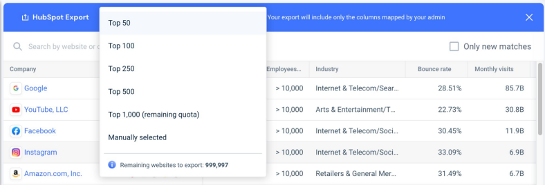 Choose to export Top X results