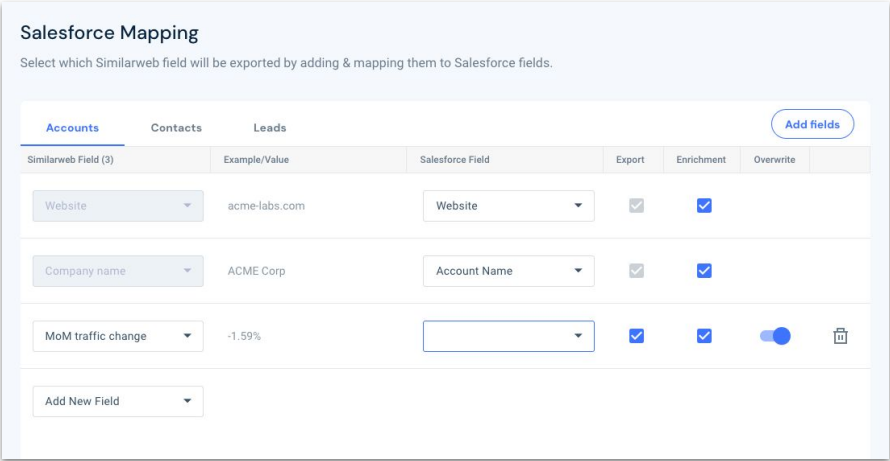 add multiple Similarweb data fields