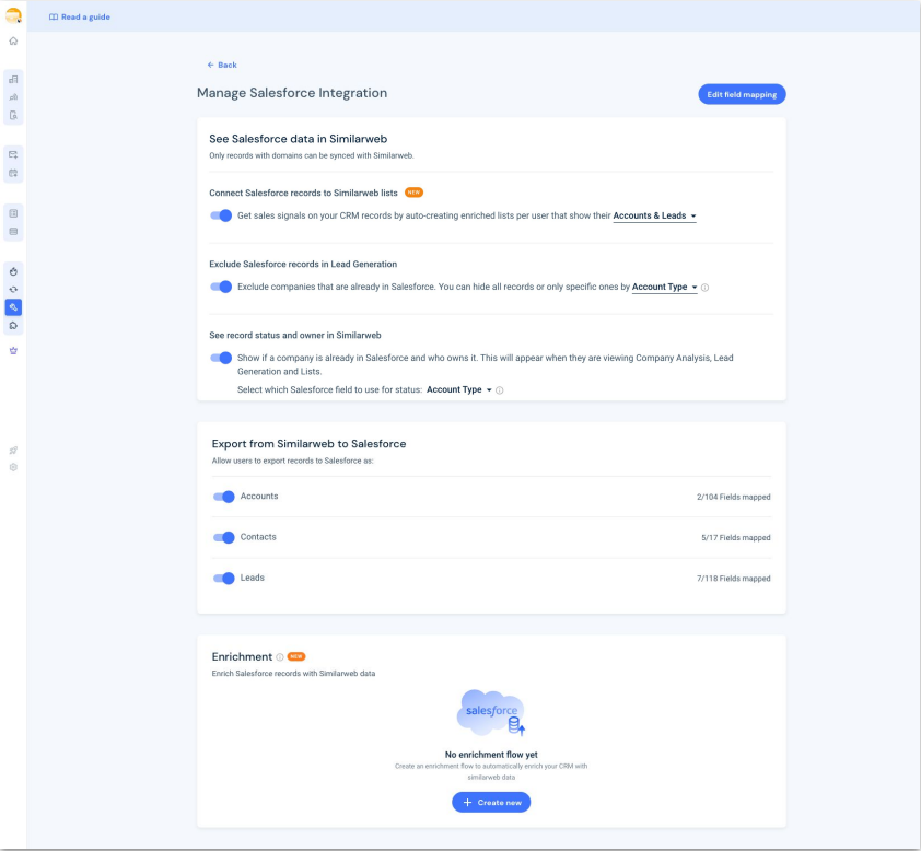 click on the Manage button to define your parameters