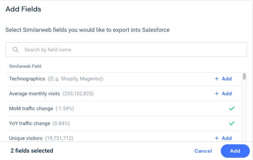 add multiple Similarweb data fields