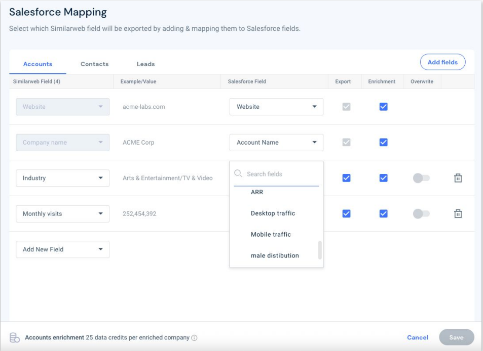 map the newly added Similarweb fields