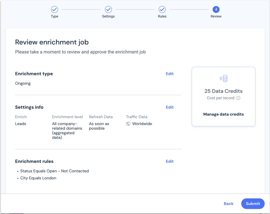 Review your enrichment before Submitting