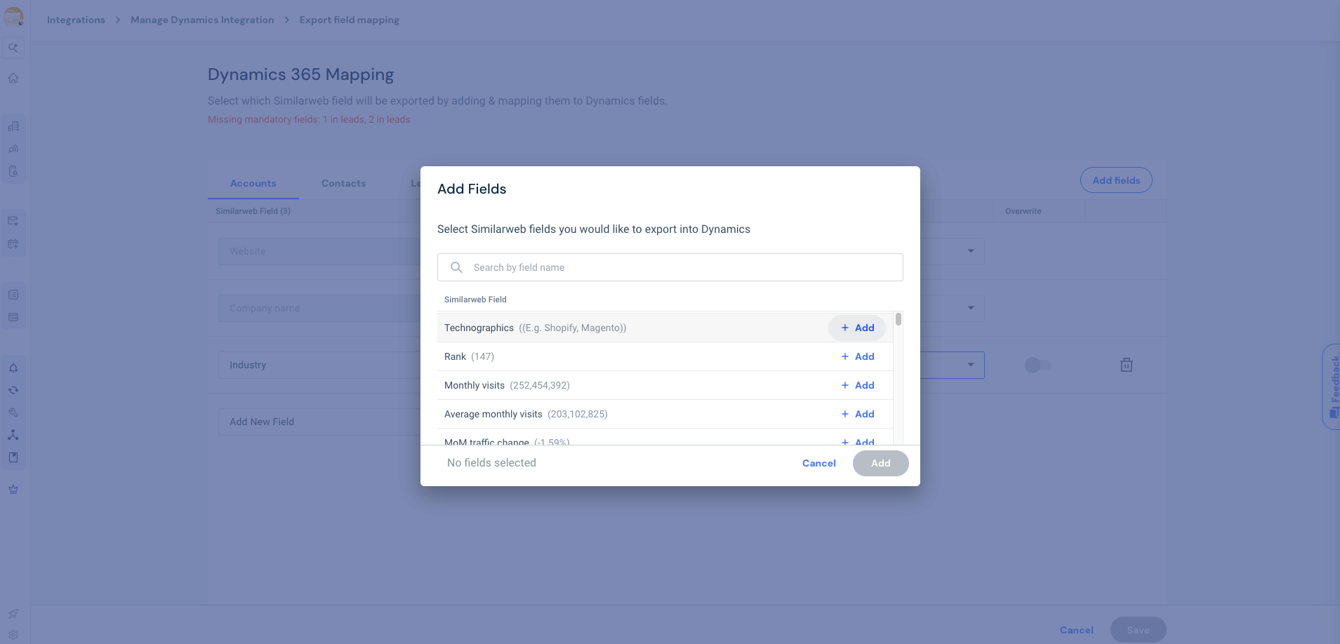 add multiple Similarweb data fields