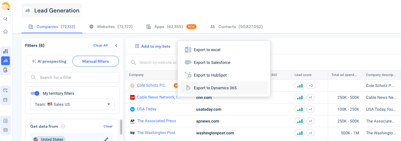 Click on Export to Dynamics 365.
