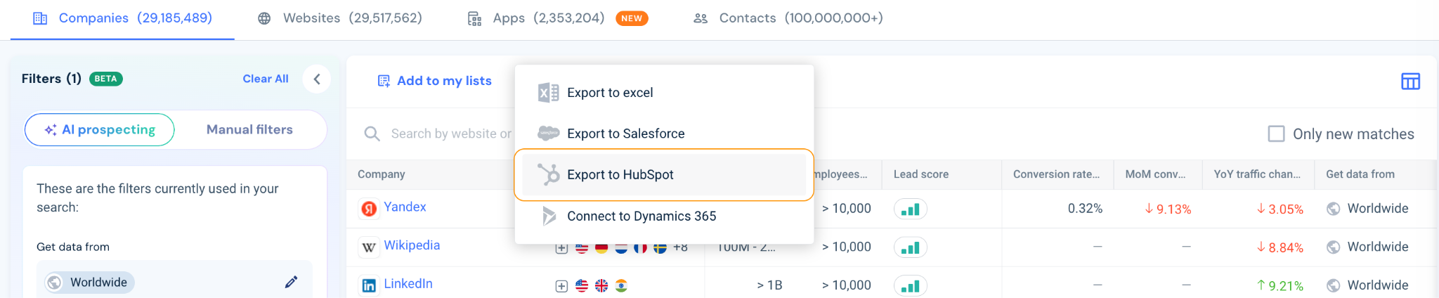 Export to HubSpot
