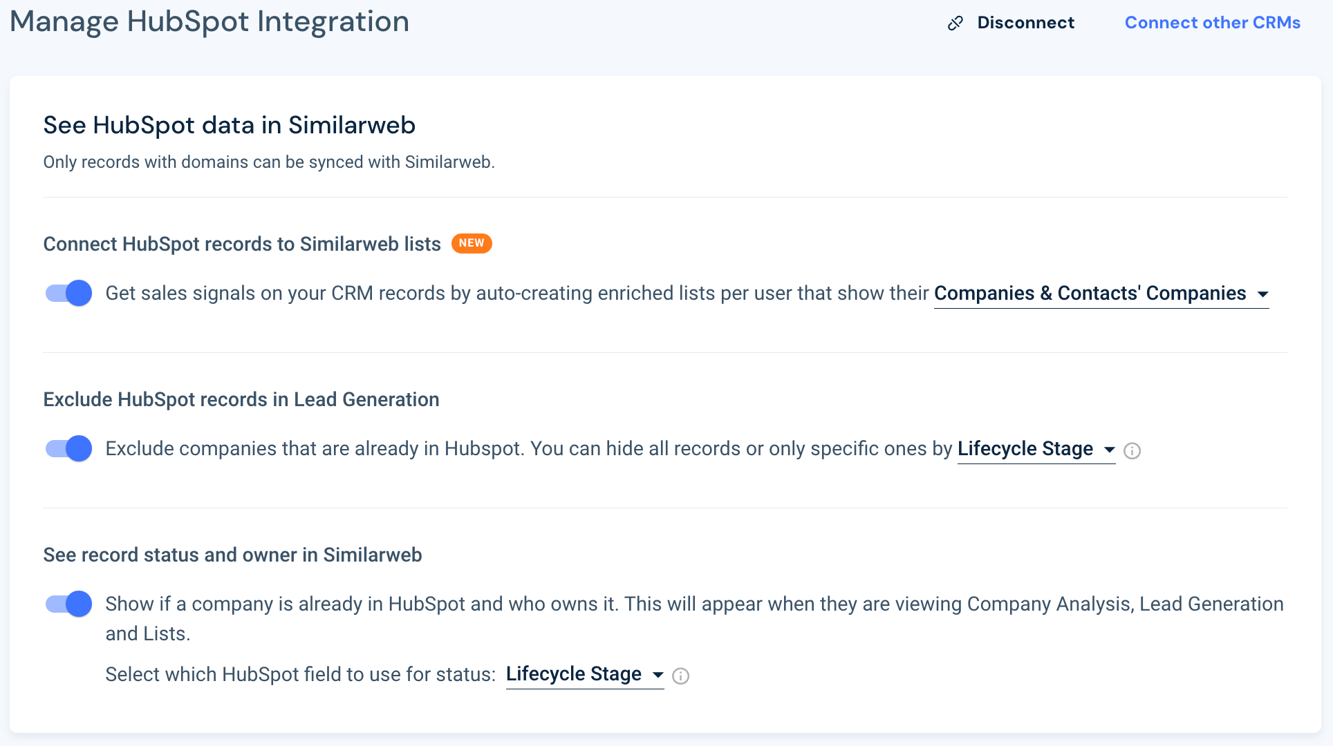 See record status and owner in Similarweb