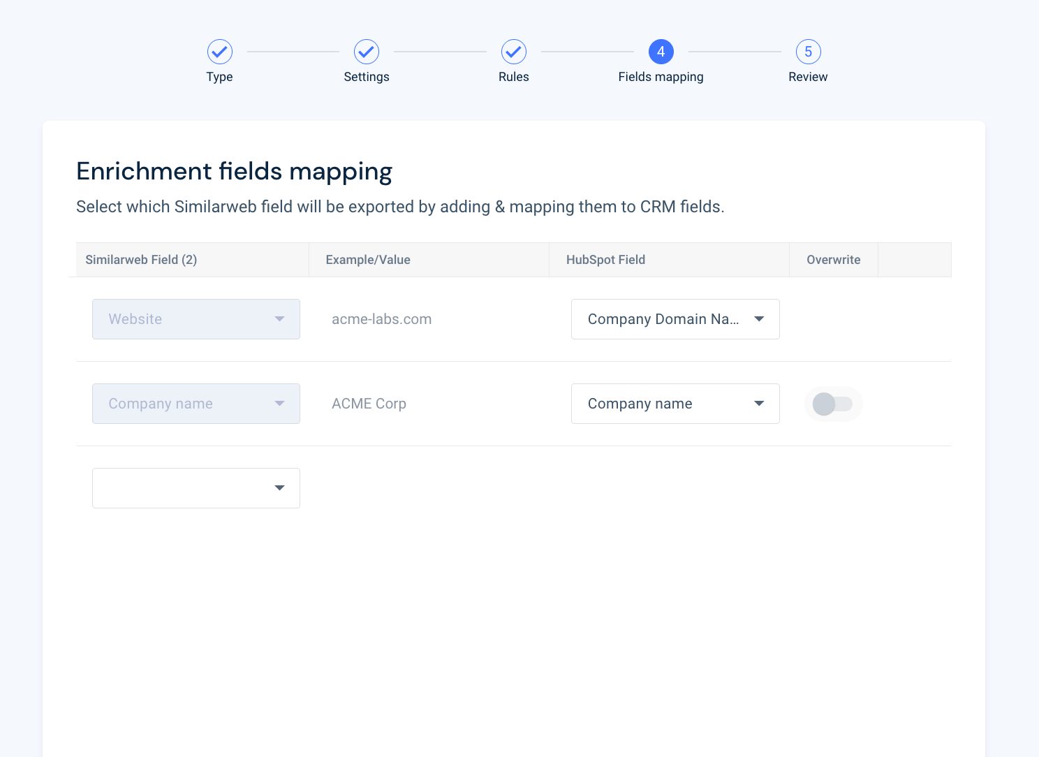 map the newly added Similarweb fields